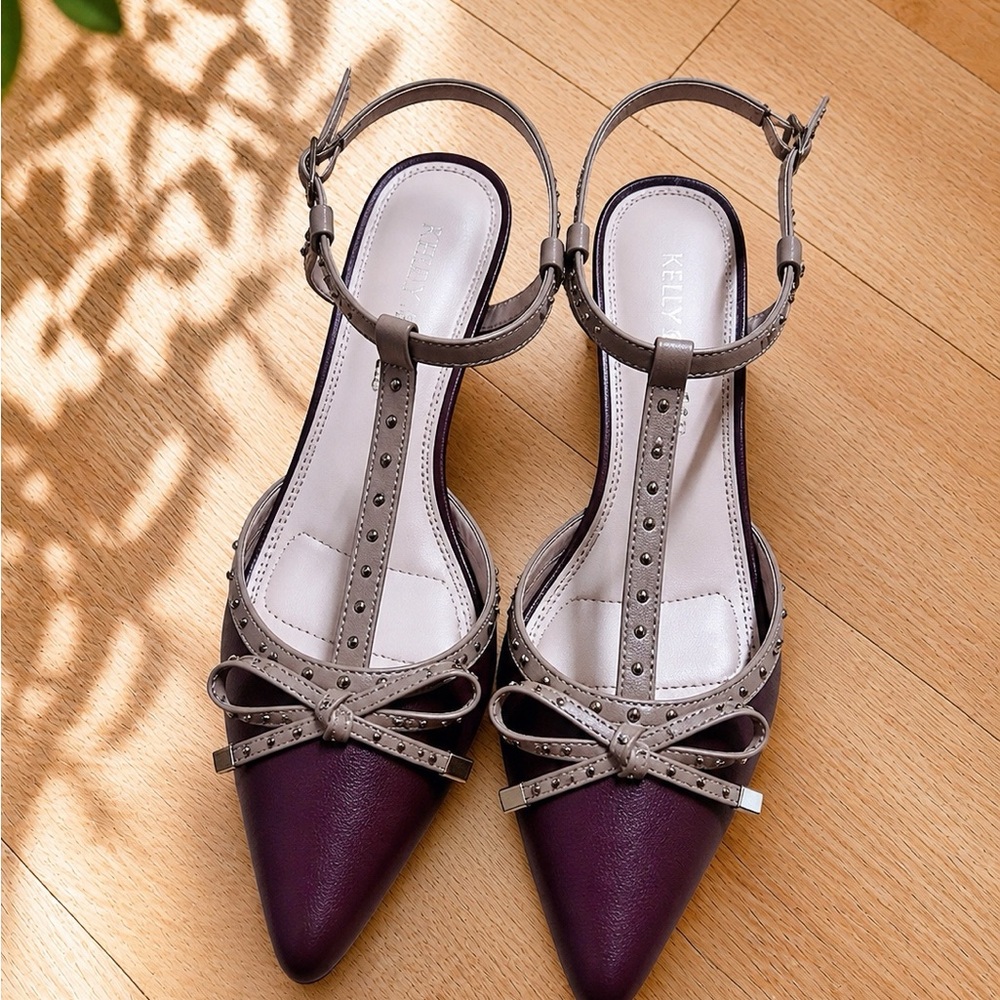 Kelly & Katie Burgundy T-Strap Slingback Heels Size 8 – Excellent Condition
